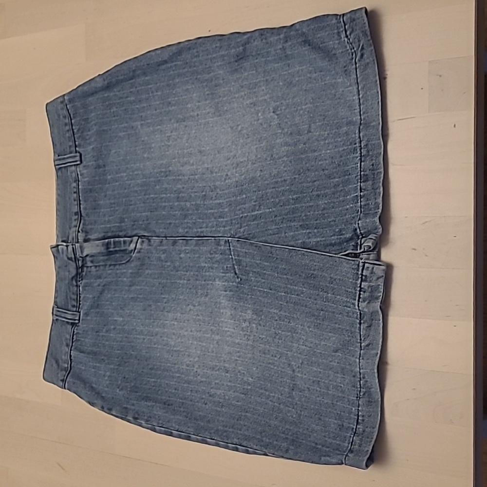 VTG Heart Moon Star Pinstriped Denim Front Slit Skirt